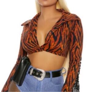 Fashion Nova Orange and Black Crop Top